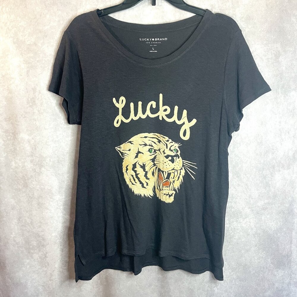 Women's Lucky Brand T Shirt Charcoal Grey size Large